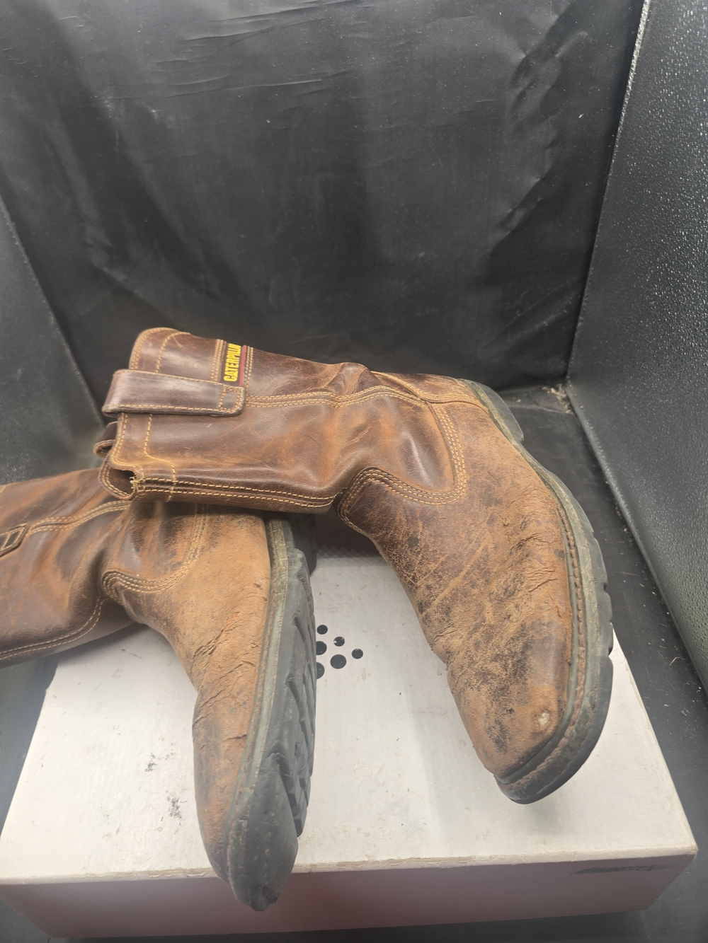 Caterpillar Brown Leather Cowboy Work Boots - Picture 2 of 7